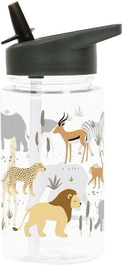 A Little Lovely Company Savanna Kinderflasche Kunststoff mit Strohhalm 450ml (Verschiedene Designs/Farben)