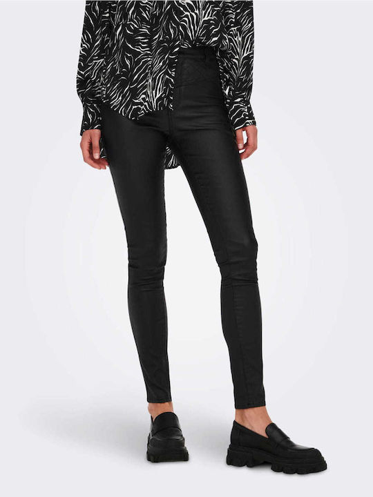 Only Women's High Waist Leather Trousers Slim Fit Black