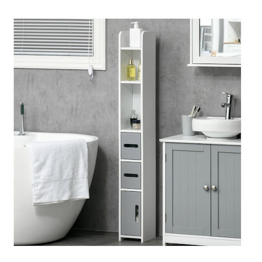 Kleankin 834-457GY Στήλη Μπάνιου Δαπέδου Μ15xΒ17xΥ120cm Λευκή