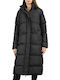 Women's Long Puffer Jacket for Winter with Hood Black