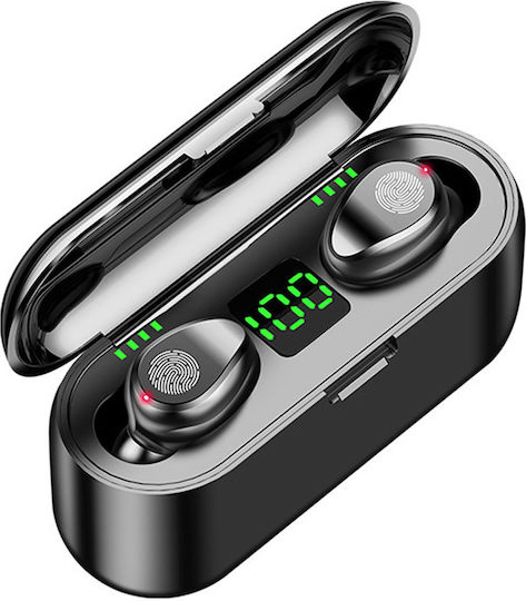 Valdus F9 Earbud Bluetooth Handsfree Earphones with Sweat Resistance and Charging Case Black