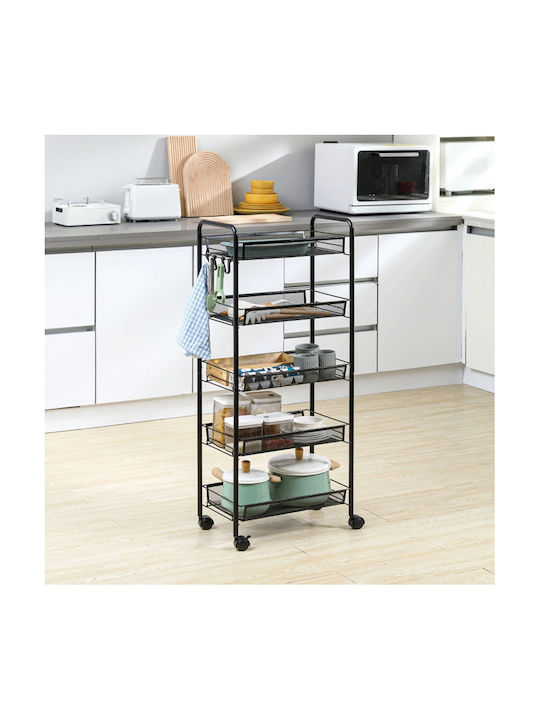 HomCom Metallic Kitchen Trolley 5 Tiers Black 45x26.5x106cm
