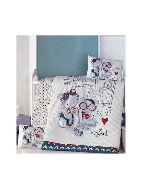 Rythmos Baby Duvet Cover Set With Pillowcase Travel Bears Blue 100x150cm