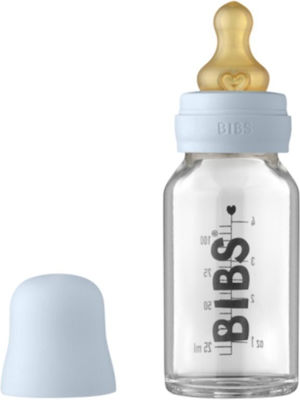 Bibs Glass Bottle Anti-Colic with Rubber Nipple for 0+, 0+ m, months Light blue 110ml 1pcs