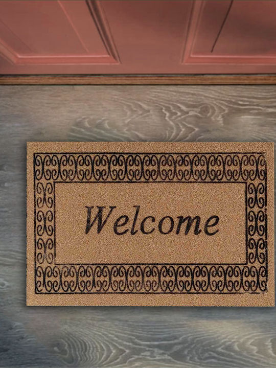 San Lorentzo Entrance Mat made of Coir with Anti-slip Backing Welcome Frame Brown 40x60cm