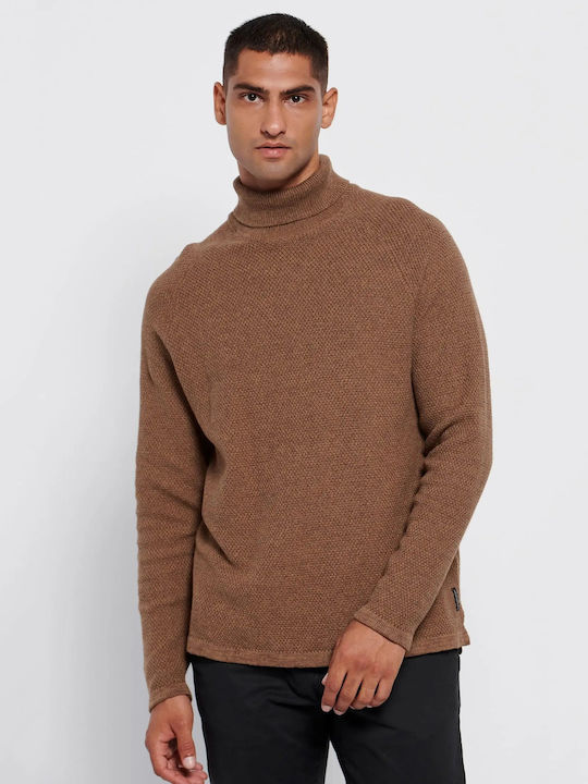 Funky Buddha Men's Long Sleeve Sweater Turtleneck Tobacco