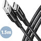 Axagon Braided USB 2.0 Cable USB-C male - USB-A 60W Black 1.5m (BUCM-AM15AB)