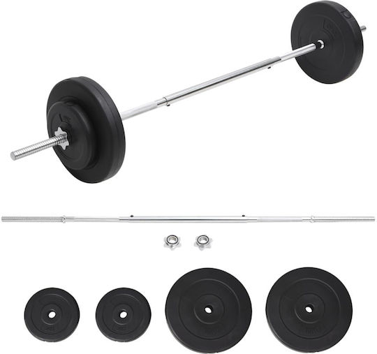vidaXL Ίσια Μπάρα Φ25mm Σετ με Βάρη 10kg Μήκους 165cm με Βιδωτά Κολάρα
