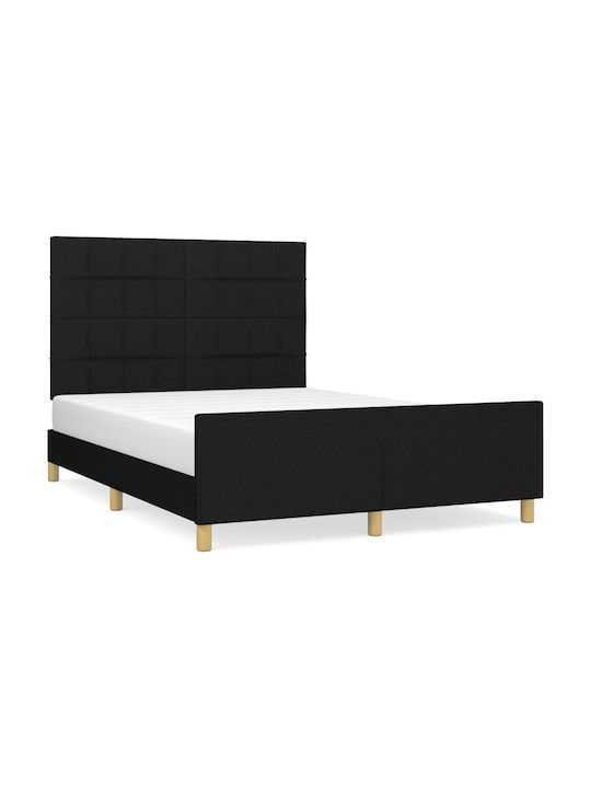 Double Fabric Upholstered Bed Black with Slats for Mattress 140x190cm