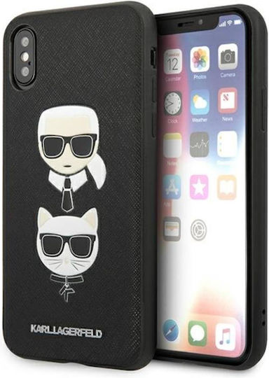 Karl Lagerfeld Saffiano Ikonik Karl&Choupette Head Back Cover Synthetic Leather / Plastic / Silicone Black (iPhone XS Max)