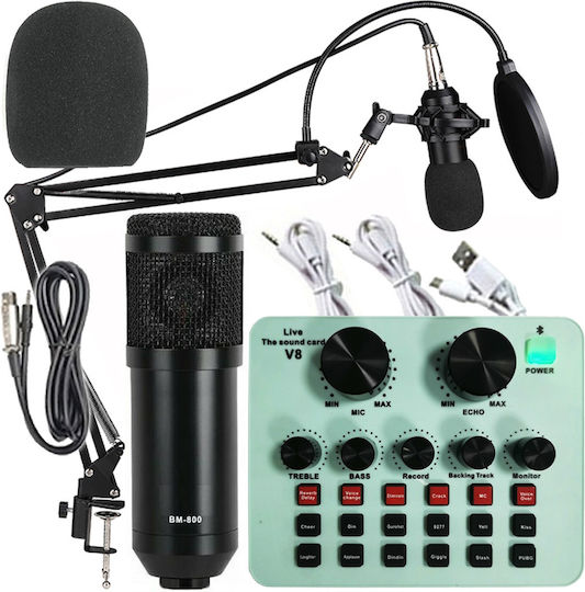 BM-800 V8 Kit Condenser Microphone XLR / USB Shock Mounted for Vocals