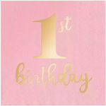 Party Napkins 1st Birthday Pink 10pcs