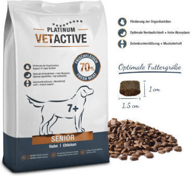 Platinum Pet Food & Care Vetactive Senior 10kg Trockenfutter ohne Gluten für ältere Hunde mit Huhn und Fleisch