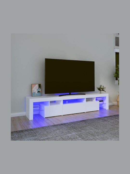 Телевизионно Мебелче с LED Осветление Бяло Дълж...