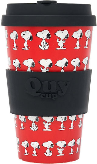 QuyCup Snoopy Mug Bamboo with Lid Red 400ml