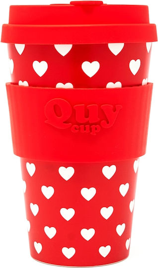 QuyCup Heart Mug Plastic with Lid Red 400ml