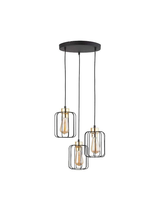 TK Lighting Galaxy New Vintage Κρεμαστό Φωτιστικό Τρίφωτο Πλέγμα με Ντουί E27 σε Μαύρο Χρώμα