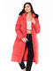 Splendid Women's Long Puffer Jacket for Winter with Hood Coral