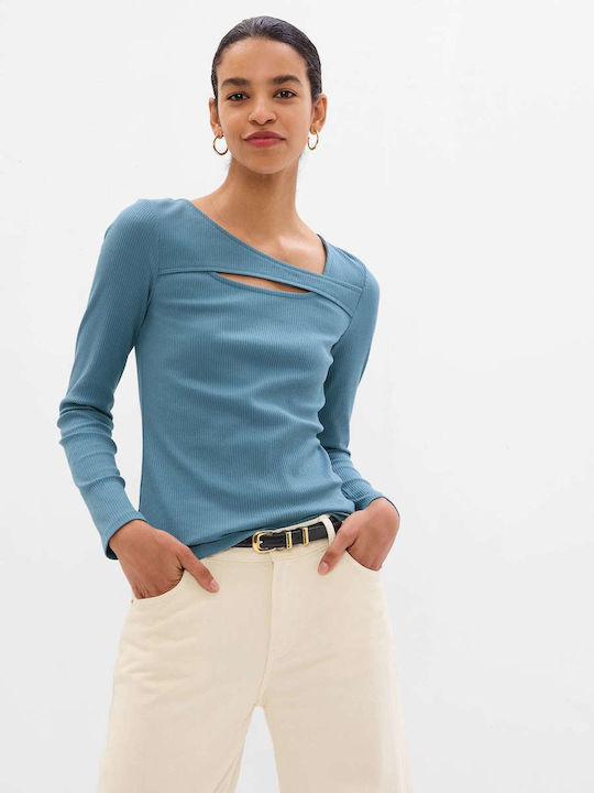 GAP Women's Blouse Cotton Long Sleeve Blue