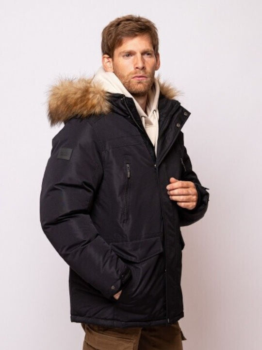 HEAVYTOOLS MENS COAT PARKA BLACK NAVOL22