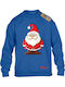 Kids Sweatshirt Blue Christmas Santa Claus Cartoon