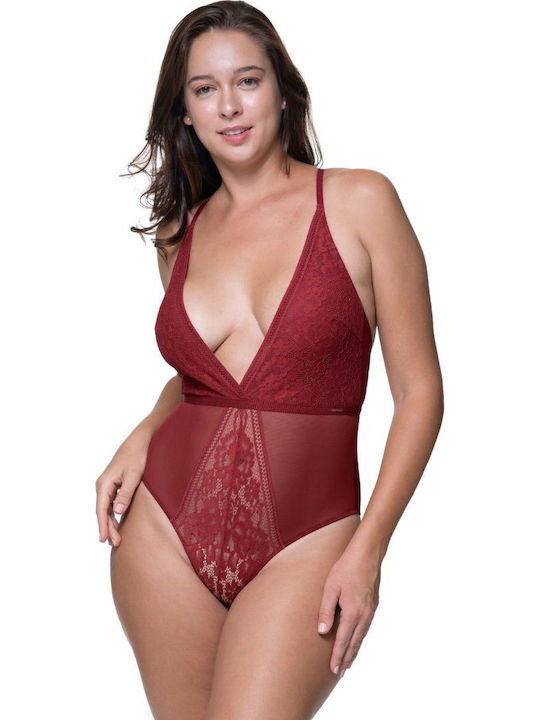 Dorina Unity Sexy Κορμάκι με Δαντέλα Bodysuit Red