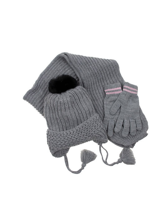 Kinder Beanie Set Schal-Handschuhe-Beanie 22170-04 (4-8 Jahre alt) Grau