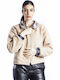 Women's Short Puffer Jacket Double Sided for Winter Pink