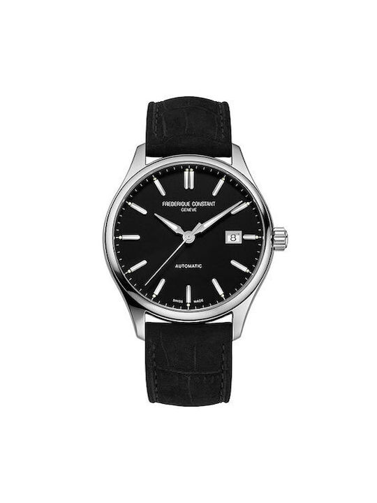 Frederique Constant Classic Ρολόι Αυτόματο με Δερμάτινο Λουράκι σε Μαύρο χρώμα