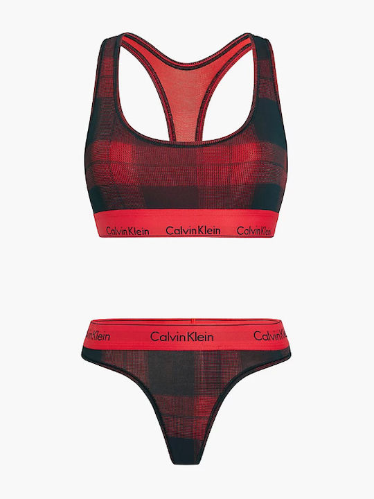 Calvin Klein Δαντελένιο Σετ Εσωρούχων Bralette με String Κόκκινο