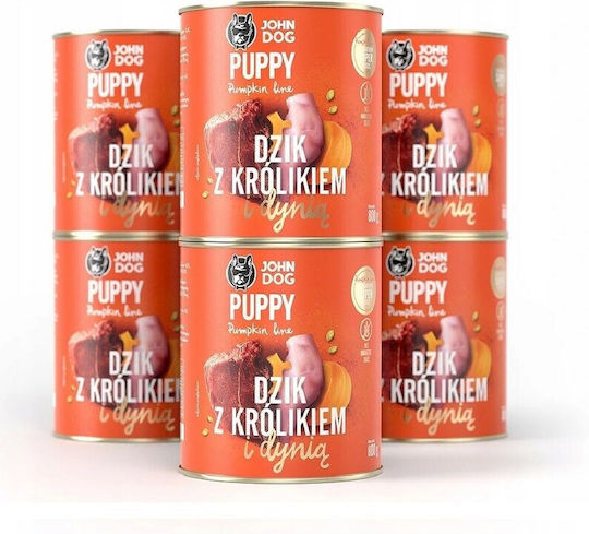John Dog Pumpkin Υγρή Τροφή για Κουτάβια σε Κονσέρβα με Αγριογούρουνο, Κολοκύθα και Κουνέλι χωρίς Γλουτένη 6x800gr