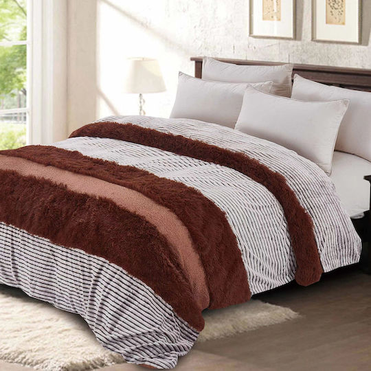 Saray Home Duvet Cover Queen 220x240cm Stripe Ivory / Brown 300 GSMGsm
