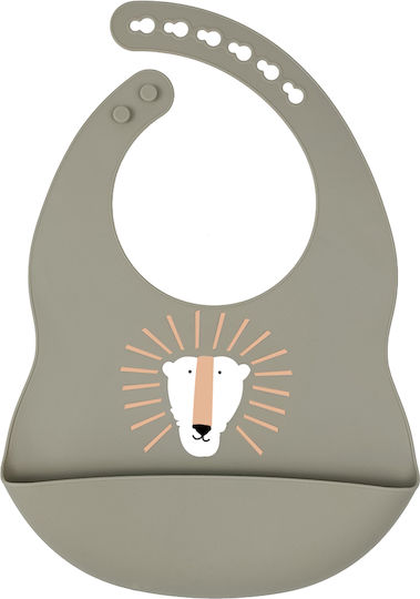 Baby Cloud Lion Waterproof Bib Silicone with Button & Pocket Green