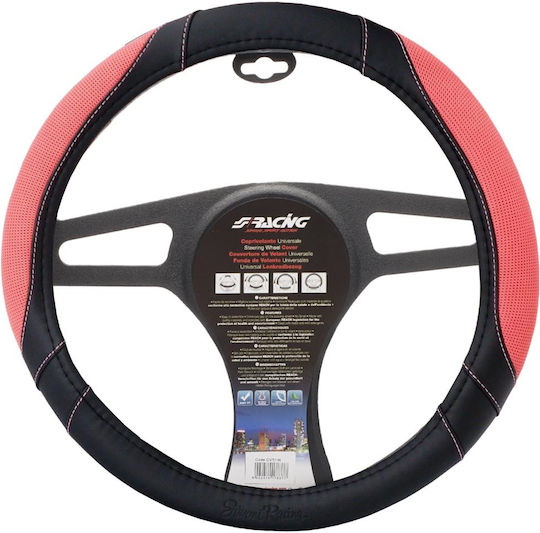 Simoni Racing Κάλυμμα Τιμονιού Αυτοκινήτου Cotton Pink με Διάμετρο 37-39εκ. από Δερματίνη Ροζ