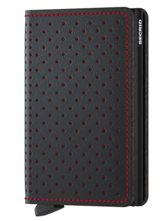 Slimwallet Perforated Leder Herren Geldbörse Karten mit RFID und Slide-Mechanismus Black/Red