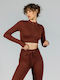 GSA Mock Women's Athletic Crop Top Long Sleeve Brown