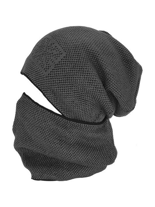 Set Unisex Long Cap with Neck - Wool - With Inner Fur - Dark Grey