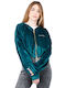Cropped Women's Sweatshirt Jacket Velvet Hooded Emerald
