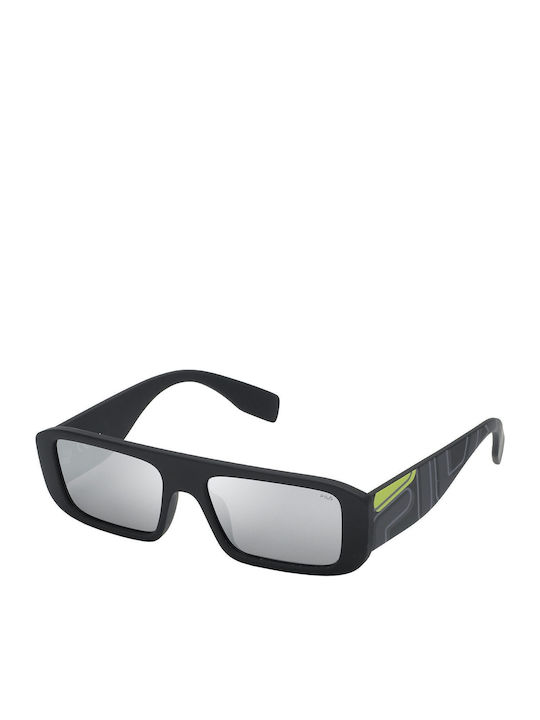 Unisex Sunglasses with Black Plastic Frame and Silver Mirror Lens