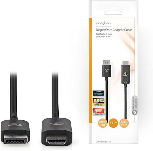 Nedis Cable DisplayPort male - HDMI male 1.8m Black (CCGP37108BK18)