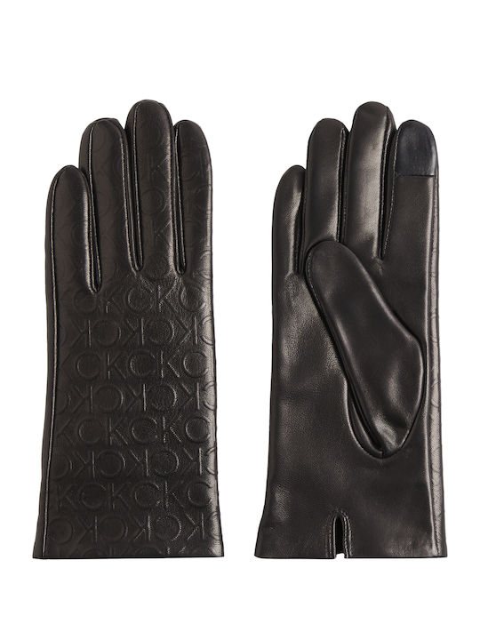 Calvin Klein Lock Debossed Μαύρα Γυναικεία Δερμάτινα Γάντια