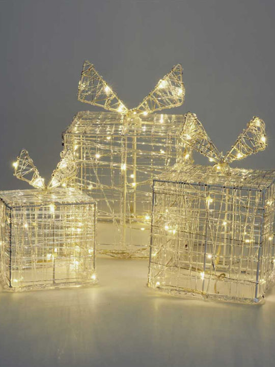 Illuminated Christmas Plastic Figure Box White 3pcs Warm