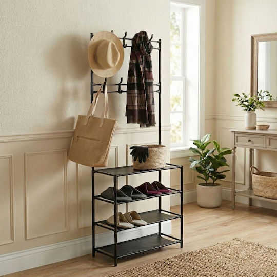 Entry Furniture with Hanger & Shoe Rack Black Velvet-Black Metal 60x26x155cm