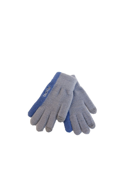 Vamore Unisex-Strickhandschuhe zweifarbig grau - blau, elastisches Mohair [54373]