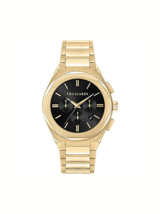 Trussardi Herrenuhr 44mm Chronograph Batterie mit Gold Rostfreien Stahlarmband