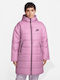 Nike Μακρύ Γυναικείο Puffer Μπουφάν για Χειμώνα Μωβ