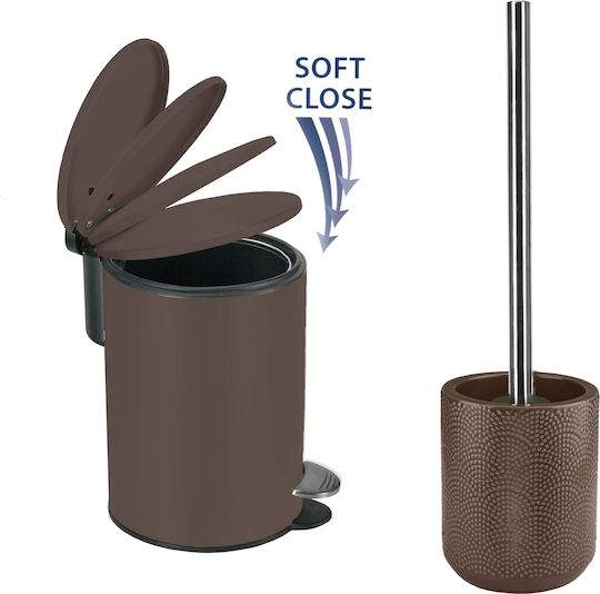Kleine Wolke Bow 84198639301 Metallisch Set aus Toilettenbürste und Mülleimer für das Badezimmer Sanftes Schließen 3Es Nutbrown