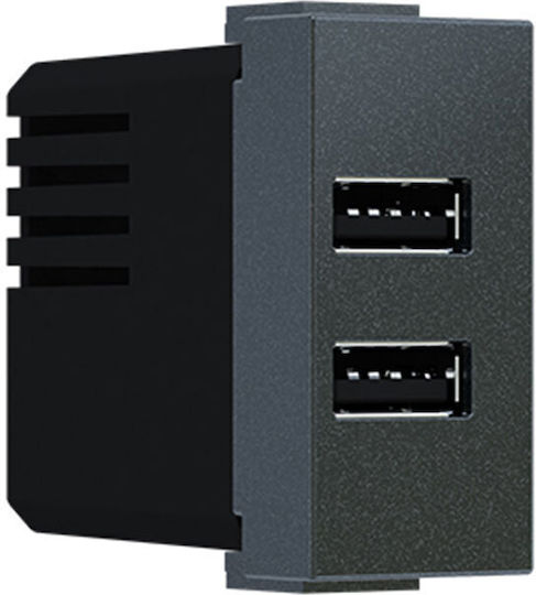 Aca Modys Χωνευτή Πρίζα με 2 Θύρες USB Γκρι
