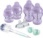 Tommee Tippee Set aus Plastikflaschen Newborn Starter Kit Gegen Koliken mit Silikonsauger für 0+, 0+ m, Monate Lila 150ml 9Stück