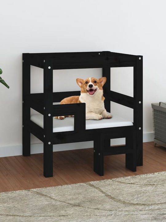 vidaXL Υπερυψωμένο Κρεβάτι Σκύλου από Μασίφ Ξύλο Πεύκου σε Μαύρο χρώμα 60x55.5cm